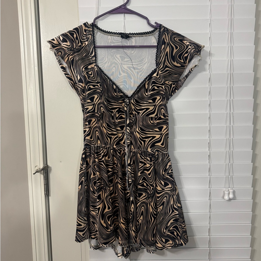 Urban Outfitters Black and Tan Swirl Velvet Romper